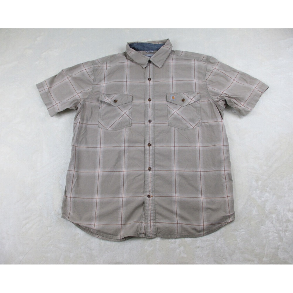 Carhartt Shirt Mens Extra Large Brown‎ Plaid Button Up Relaxed Fit Camp Casual